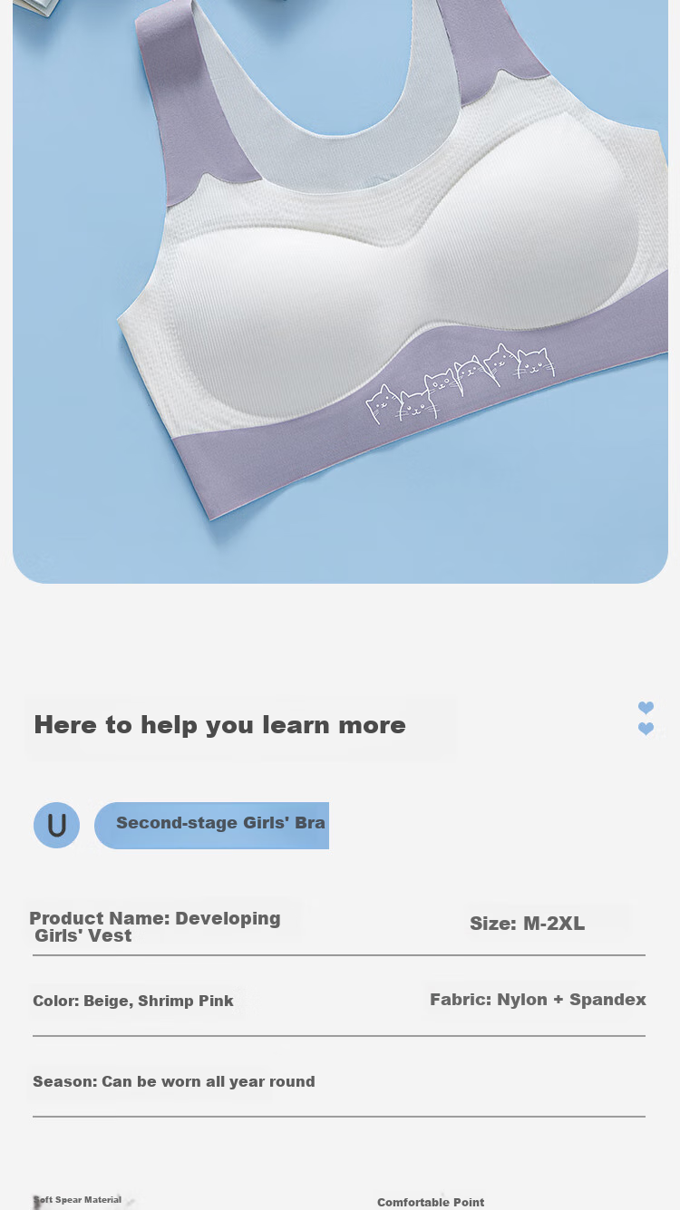 Ordifen 26 New Style [2-Pack] Girls' Bra, Anti-Shock And Anti-Hunching, for Teenage Girls in Puberty, Underwear for Middle School Students, 16 Years Old, 3 Levels 12