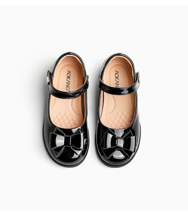 Aokang Girls' Leather Shoes 2025 Spring New Soft Bottom Mary Jane Princess Shoes Girls' Fashion Black Performance Shoes 3