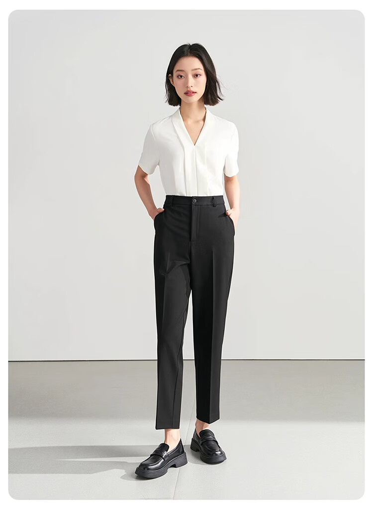 Bodexiaojie Navy Blue Suit Pants for Women, Professional Formal Wear, Interview Straight-Leg Trousers, Petite Cigarette Pants 20