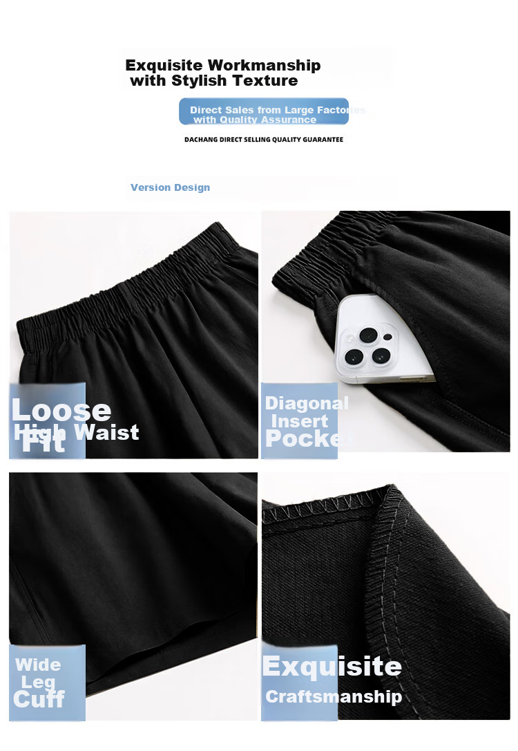 Free Style Pure Cotton Workwear Shorts for Women Summer 2026 New High Waist Slim Loose Wide Leg Outdoor Running Casual Knee-Length Pants 7