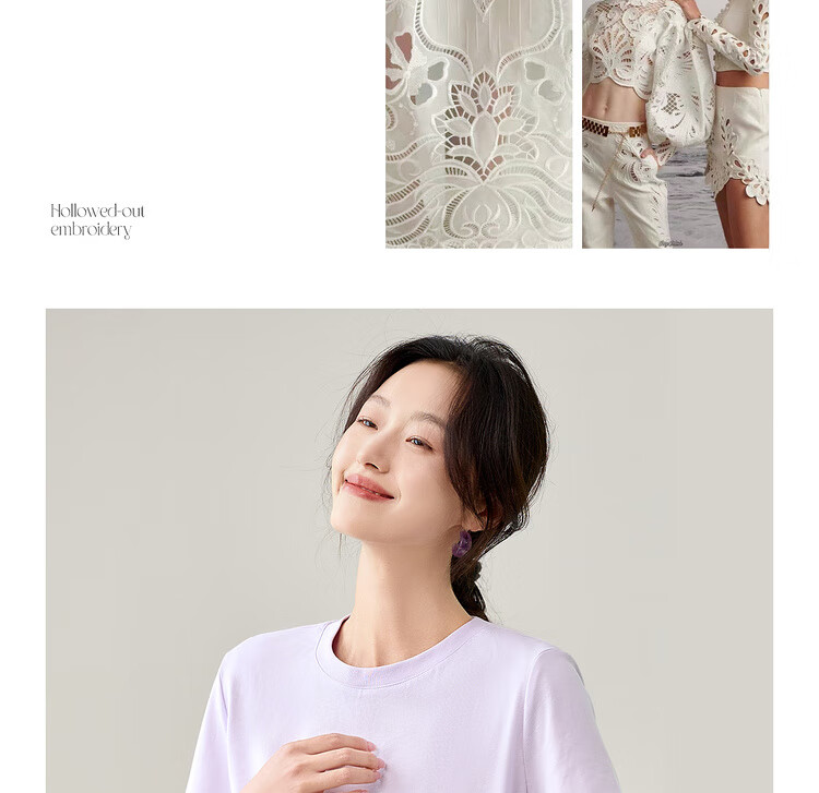 Sentubila Round Neck Hollow Embroidered Short Sleeve T-Shirt Women Summer Elegant Slim Fit Casual Designer Inner Top 4