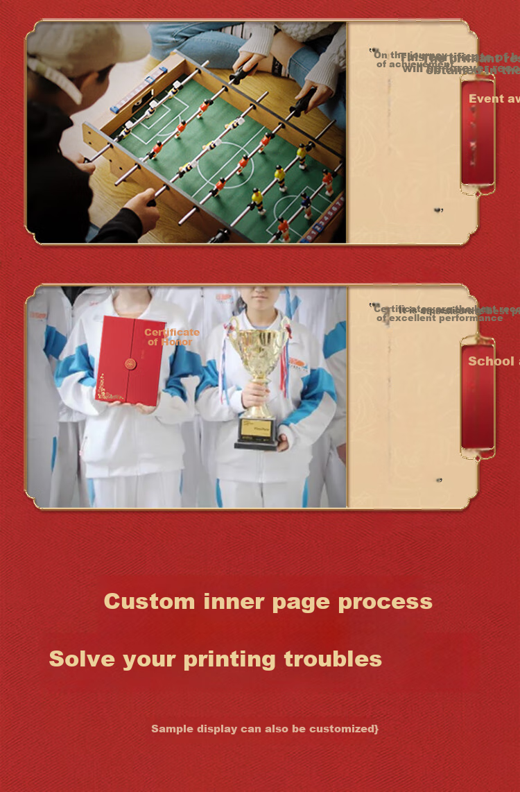 Kingdee Single Book 12K Honor Certificate Tri-Fold Design, Exquisite Gold-Stamped Red Award Certificate for Recognition, Office Stationery 7