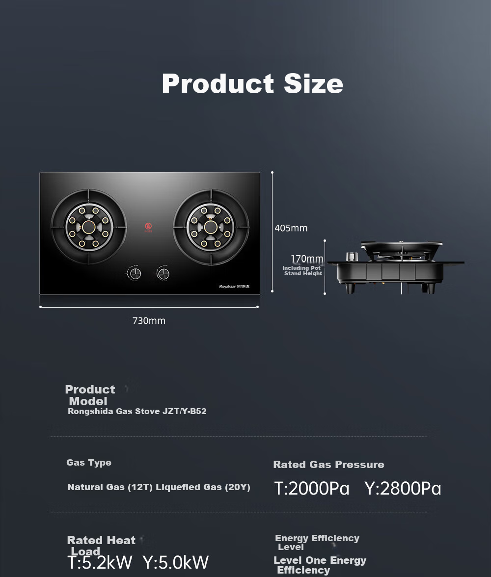 Royalstar Gas Stove, Dual Burner for Home Use, 5.0kW High Heat Output, Built-In And Countertop Dual-Use, Double Nine-Chamber Super Intense Flame JZY-B52 23