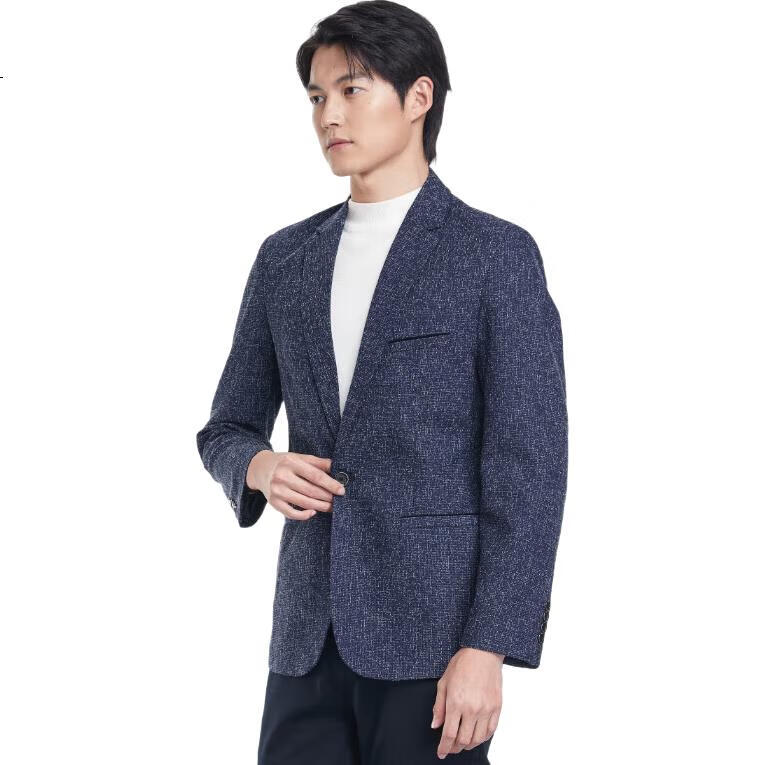 ROMON Men's Slim Fit Business Suit Jacket, Casual Blazer, Formal Wear, Single Suit Jacket, Men's Clothing 24F0206 Navy Blue 170