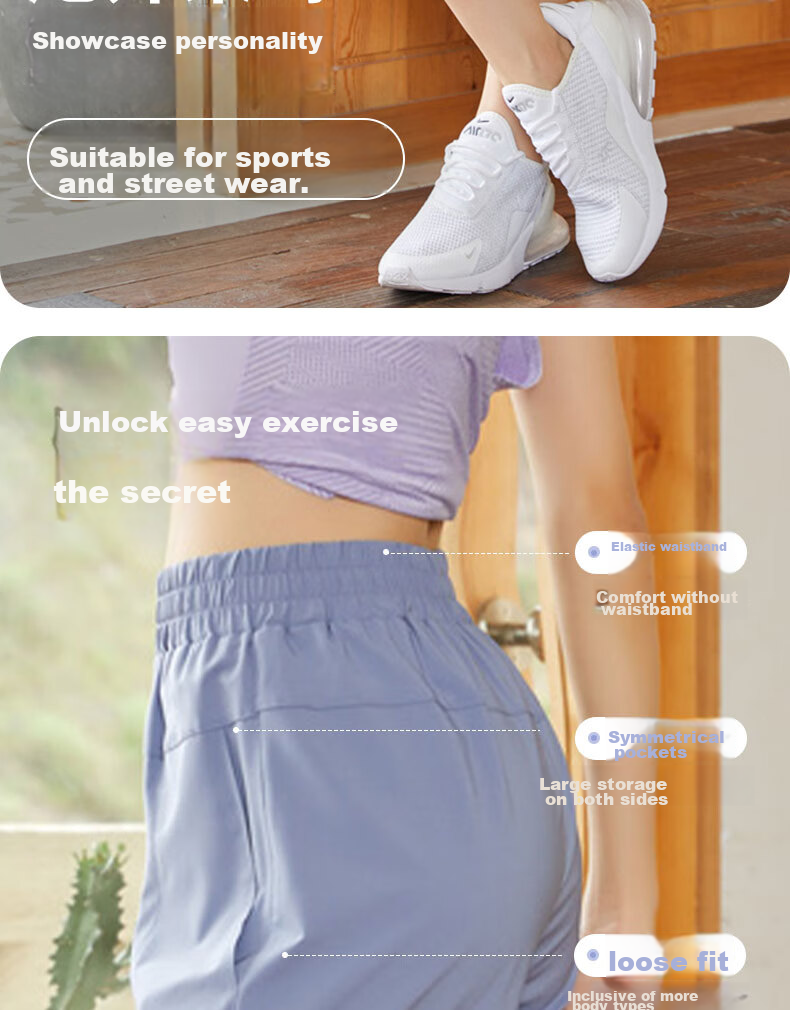 XUEXIMAN Yoga Sports Shorts for Women, Loose-Fitting Slimming Breathable Fitness Casual Pants Running Training Summer Cool Mid-Length Shorts 2
