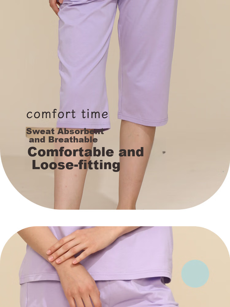 CHERISH LIFE Women's Pure Cotton Pajama Pants, 100% Cotton, Loose-Fitting, Breathable, Skin-Friendly, Three-Quarter Length Home Shorts, Women's Underwear, Cloud Green, Size 165 7