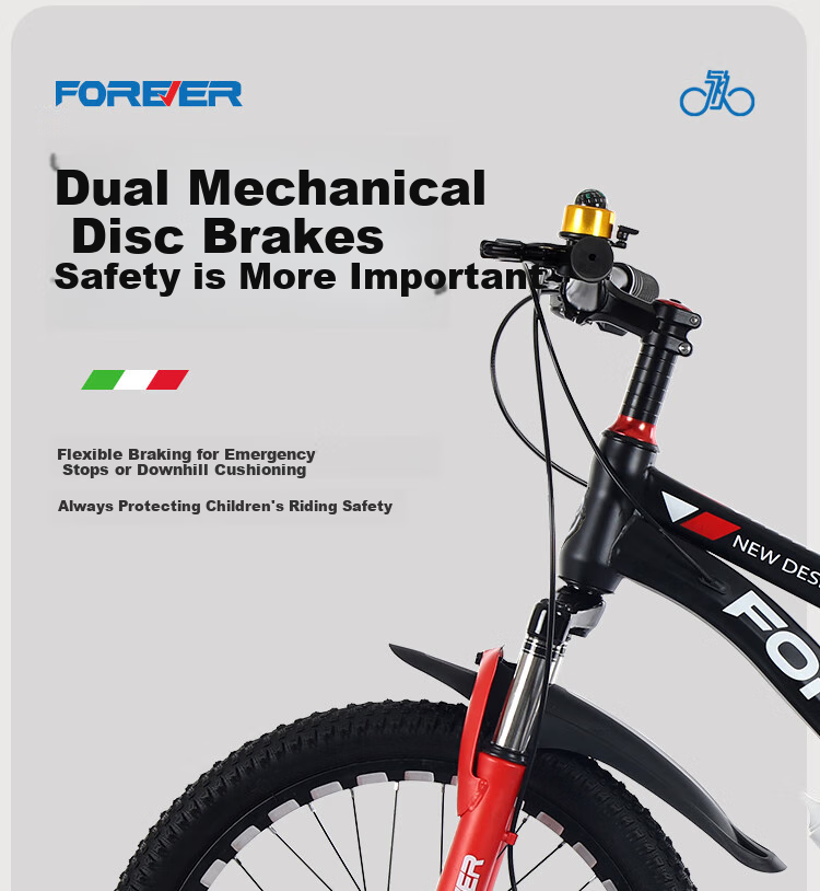 FOREVER Children's Bicycle, Variable Speed Mountain Bike for Primary And Secondary School Students, Boys And Girls Aged 6-15, Racing Bike for Teenagers, Black And Red, 22 Inches 12