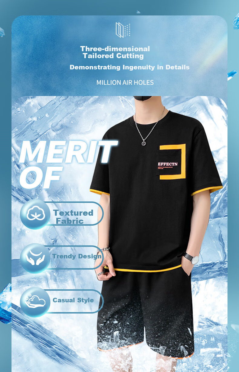 Dingfengbaoluo Men's Summer Set: Short-Sleeve T-Shirt And Shorts, Pure Cotton Lightweight Casual Sportswear KPR03 Iron Gray M 8