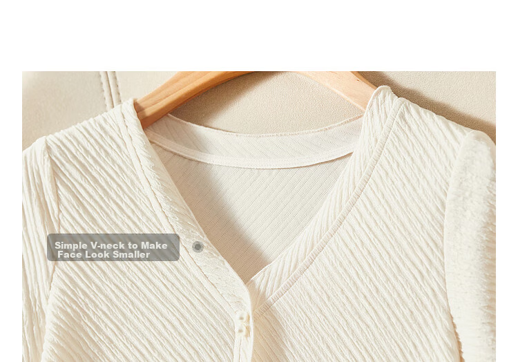 Sentubila Gentle V-Neck Pearl Button Short-Sleeve T-Shirt for Women, Summer Slimming Niche Design Top, Apricot Color, Size S 21