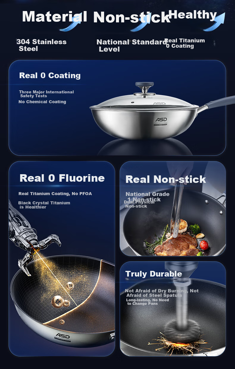 ASD Wok with Real Titanium Non-Stick Coating, No Fluorine Layer, Titanium-Containing Stir-Fry Pan, 32cm, Compatible with Gas And Induction Cooktops 3
