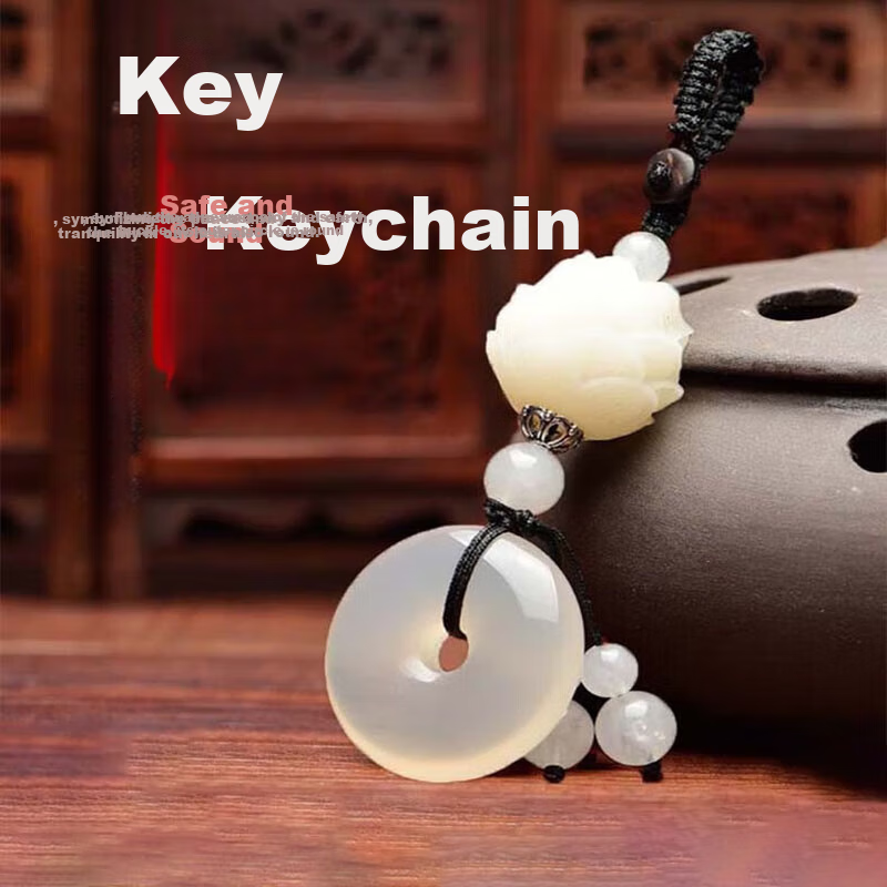 Dijialun White Jade Chalcedony Peace Keychain, Bodhi Lotus Car Key Chain Pendant, Women's Necklace, Birthday Gift Item