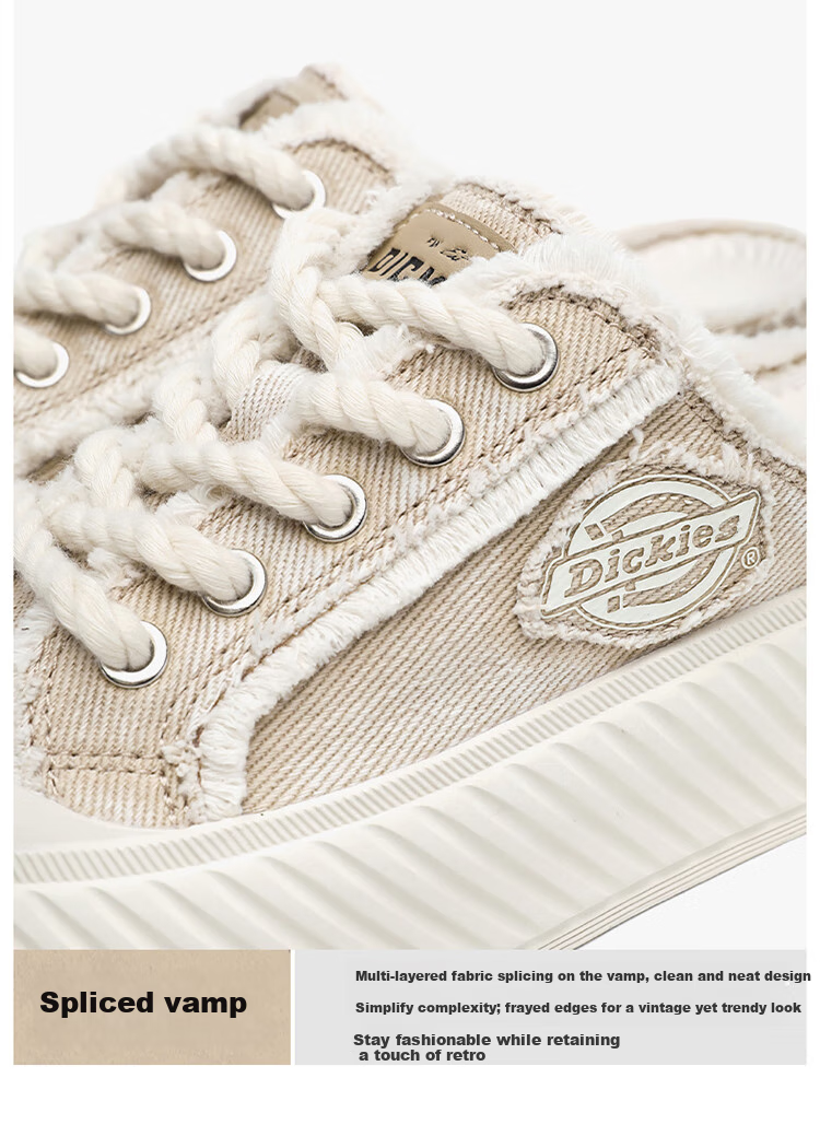 Dickies Slip-On Couple Canvas Shoes, Women's Casual Shoes, Flat Shoes, Lazy Half Slippers, Beige, Size 37 3