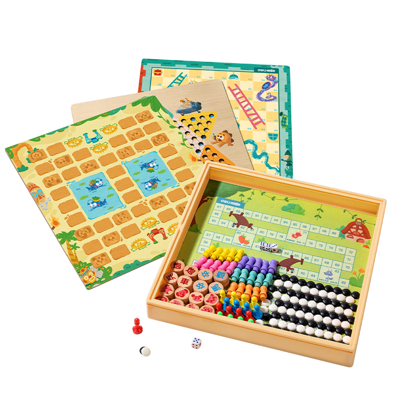 Deli 6-In Chess, Checkers, Go Multi-Functional Game Set Birthday Gift for Boys And Girls Back-To Tabletop Toy