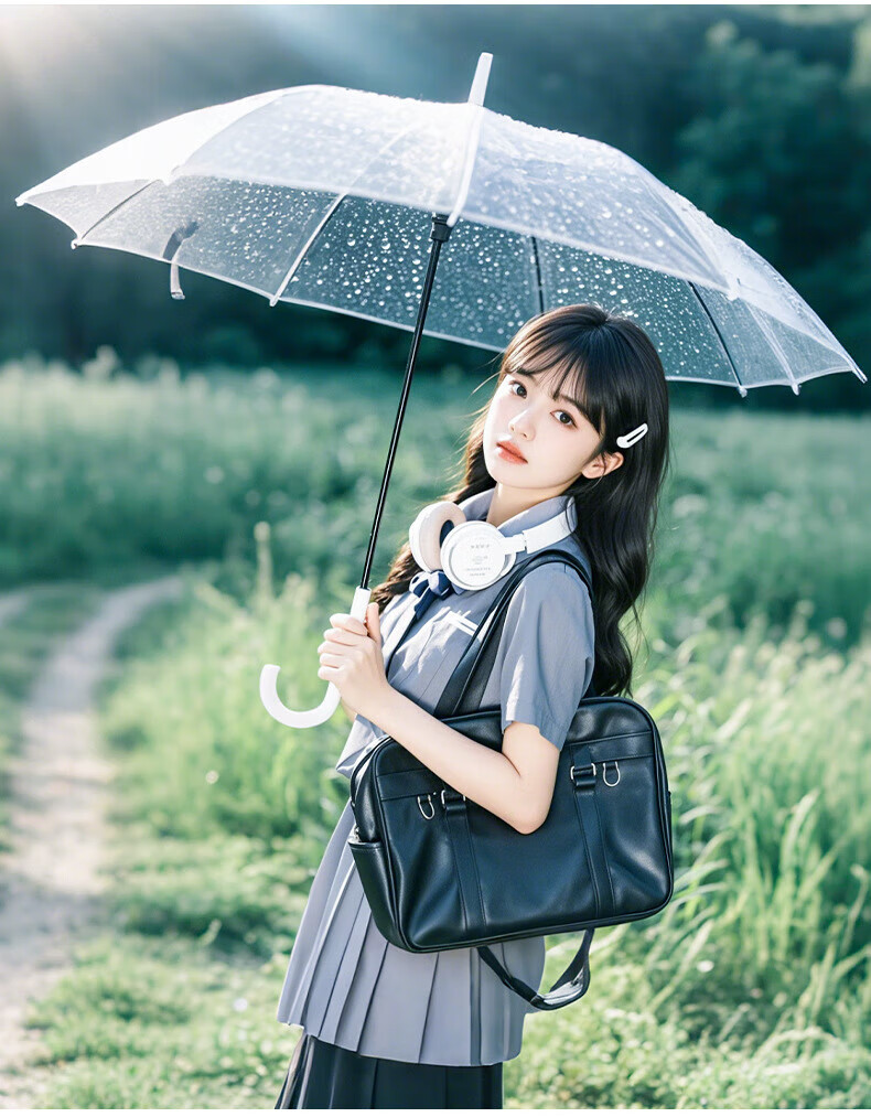 Bahainiao Transparent Umbrella, Long Handle, Manual, Korean Style, Ultra-Lightweight, Portable, Student Umbrella for School Use 15