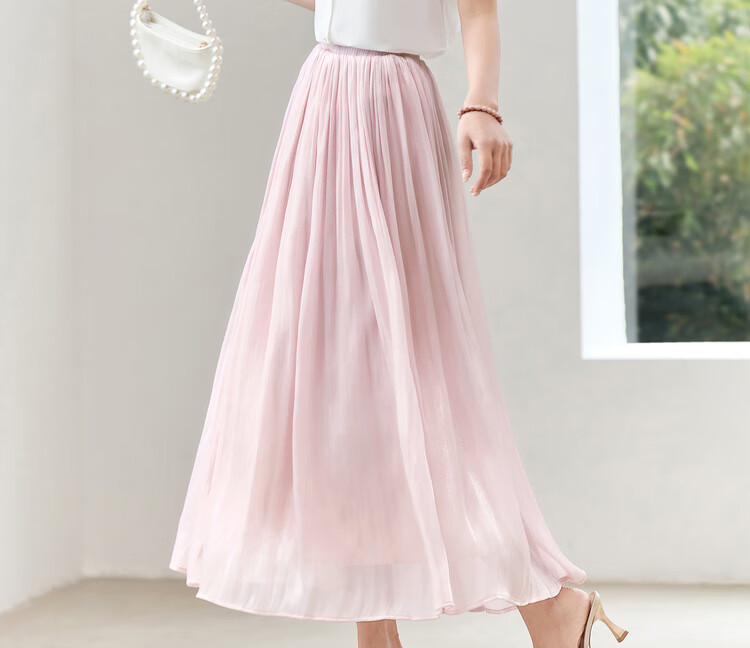 Shangdu Bila Light Luxury Draped A-Line Skirt for Women Summer High-End Slim Elegant Shimmer High Waist Mid-Length Skirt 2