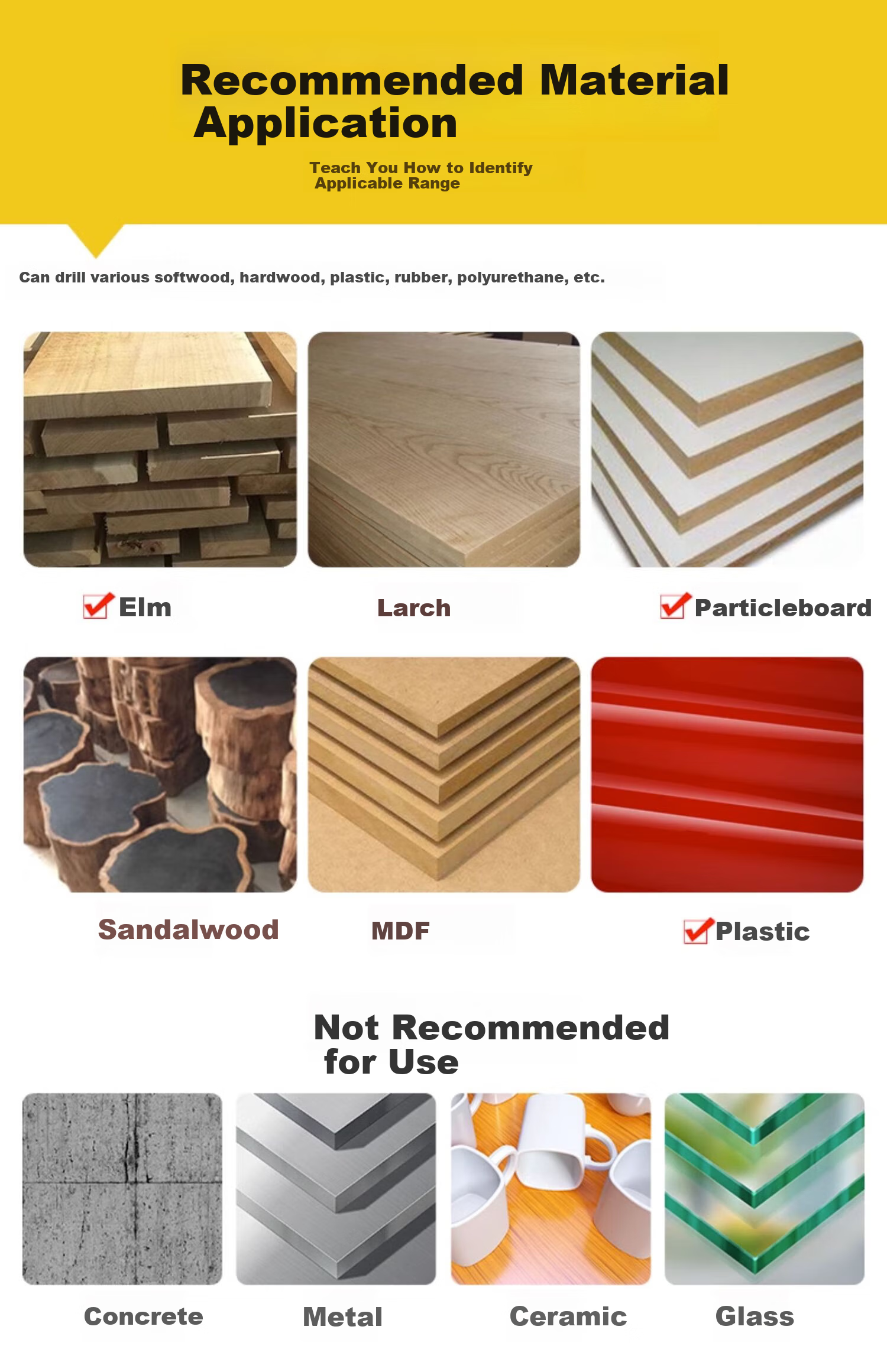 HUHAO Drill Bit Hole Puncher, Plastic And Wood Hole Cutter Tool, Hexagonal Shank Extended Woodworking Drill Bit Set 14