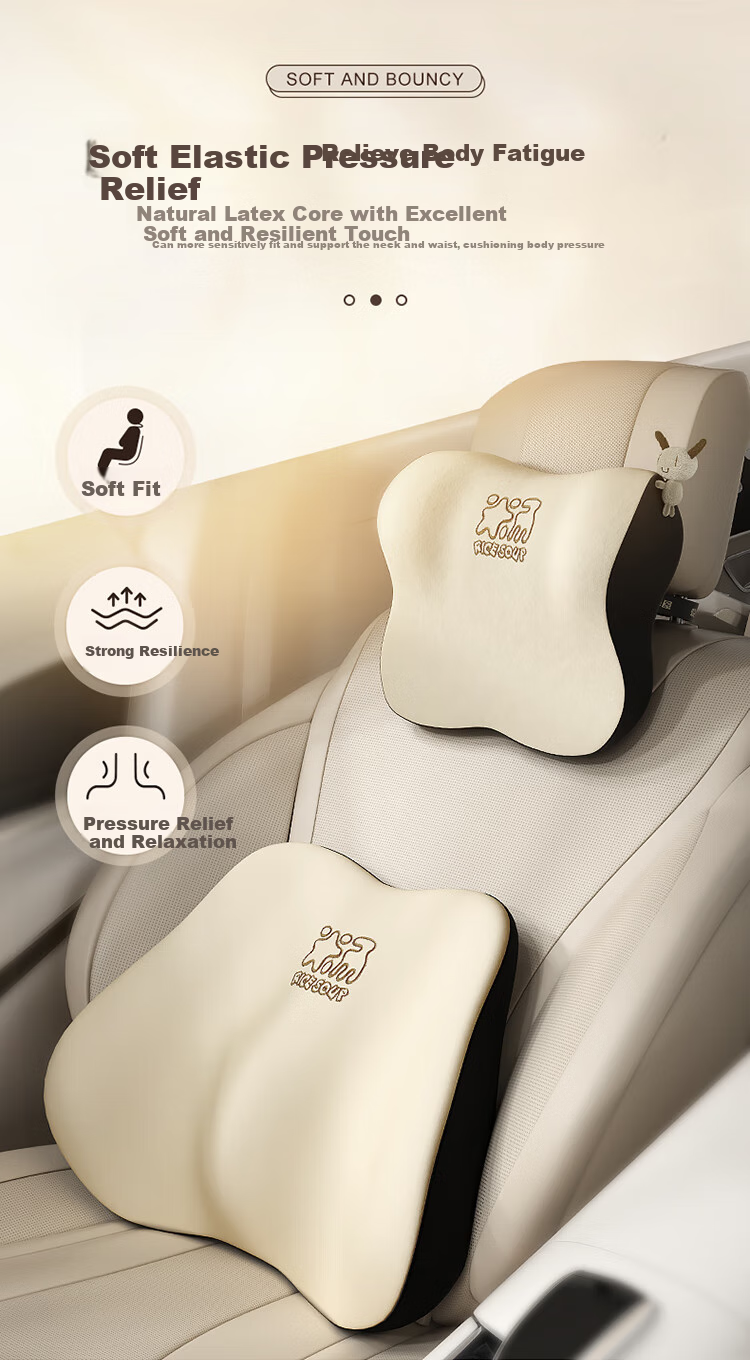 Rice Soup Car Headrest Lumbar Support Natural Latex Neck Pillow Cushion Backrest Car Pillow Lumbar Pad for BMW BYD And General Use 2