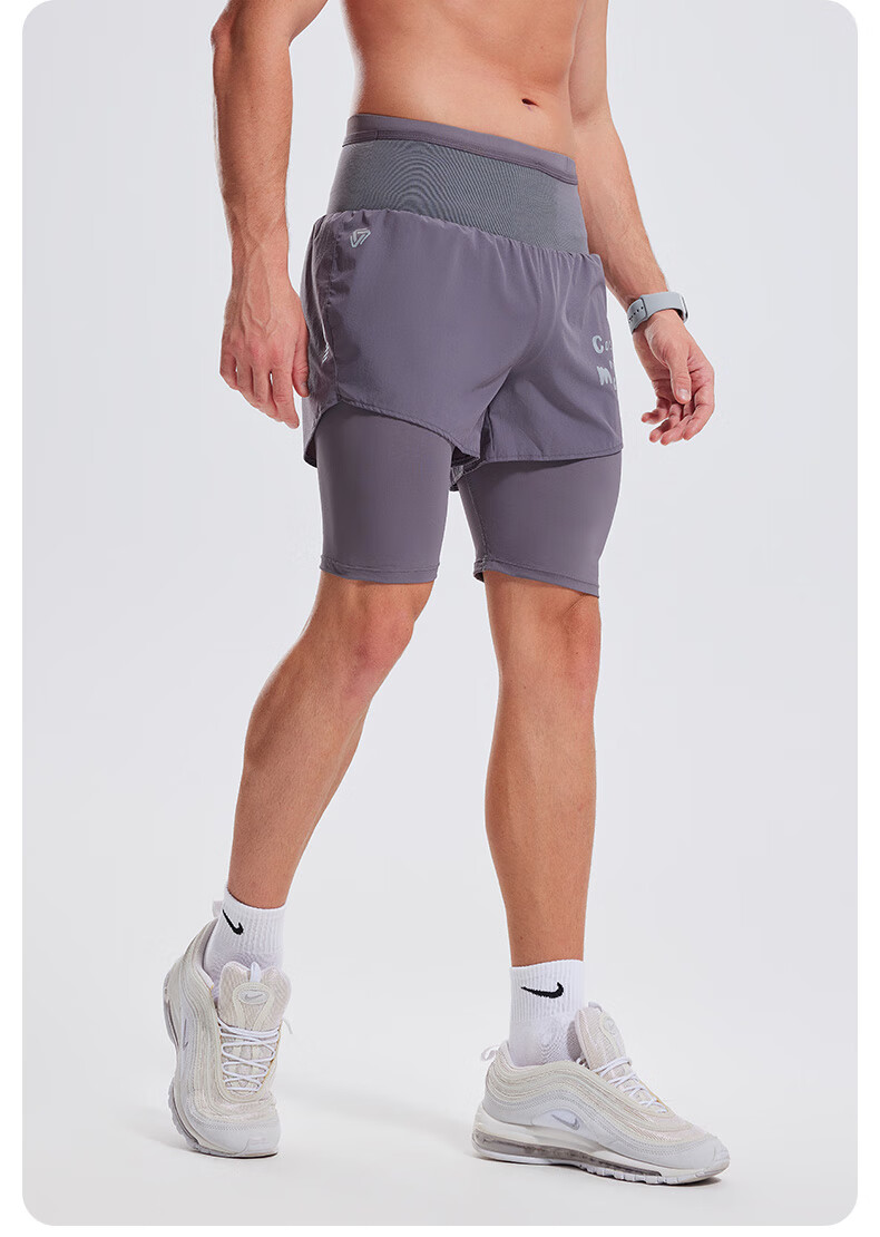 Cosleaf Men's Running Sports Shorts Summer with Liner Training Five-Point Pants Professional Waist Bag Pocket Marathon Fitness Pants 17