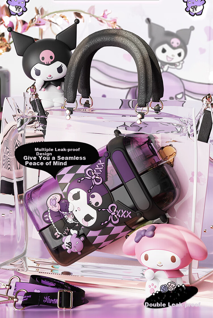 SHINPUR Kuromi Children's Portable Dual-Drink Straw Cup Student Water Bottle Large Capacity Cup 11