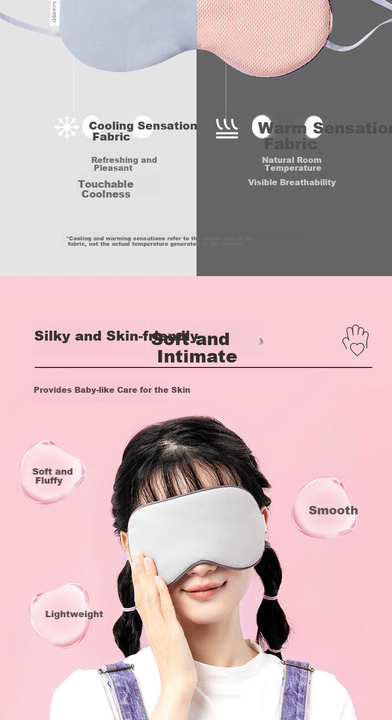 MINISO Cooling And Warming Ear-Loop Sleep Mask for Naps, Light Blocking, Fatigue Relief (Pink) 4
