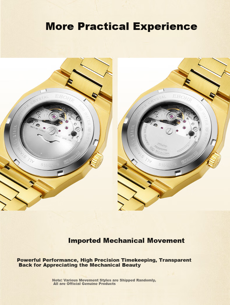 EBOHR Men's Master Series Gold Automatic Mechanical Wristwatch, Birthday And Holiday Gift, 51845918 13