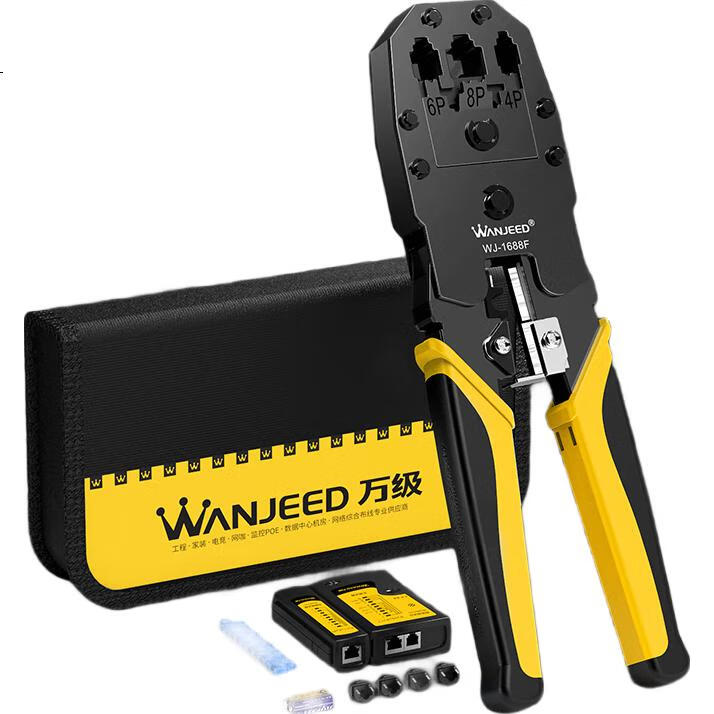 Кримпер для сетевого кабеля WANJEED WJ-1688F, инструмент для обжима разъемов RJ45, Cat5e/Cat6, трехцелевой, с функцией стриппера, 8P6P4P