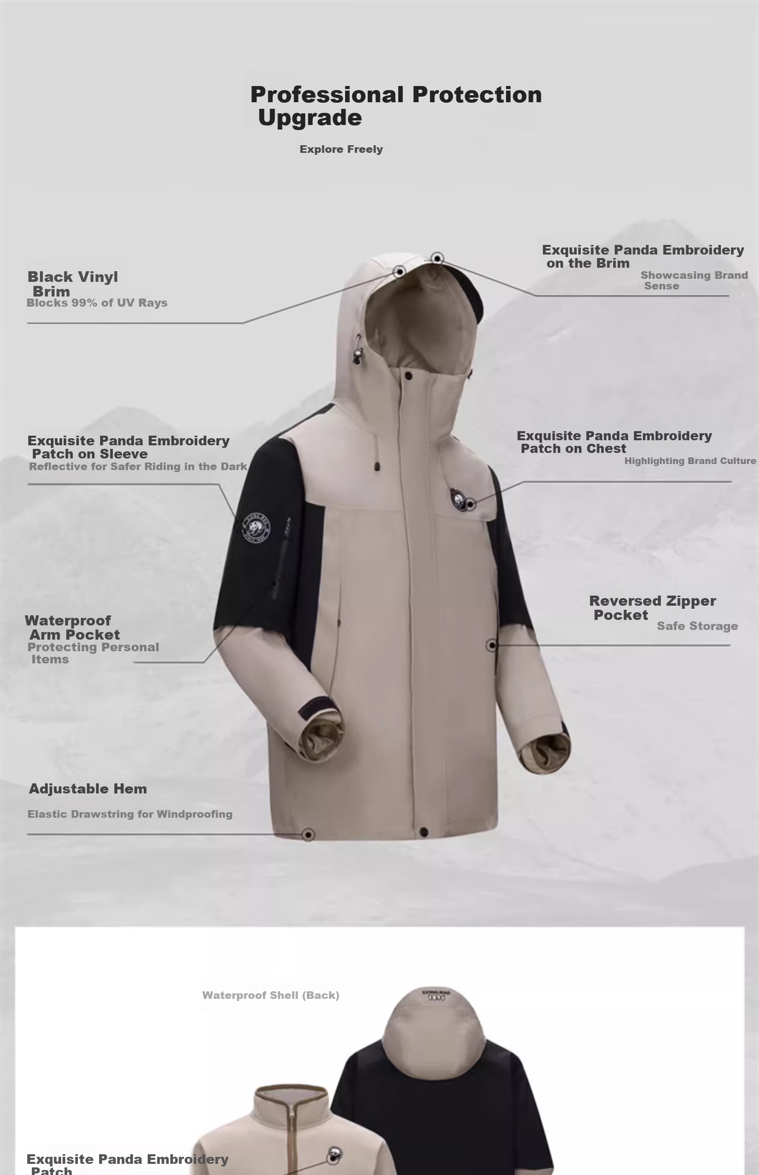 CAMEL Panda Outdoor Jacket for Men And Women, Winter Windproof And Cold-Resistant Travel Fleece Three-In Mountaineering Suit 18