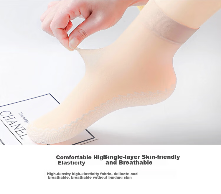 LangSha Women's Silk Stockings, 10 Pairs Thin Style, Trendy Mid-Calf, Spring And Summer, Black And Nude Cotton-Like Short Socks, Black 10 Pairs, One Size Fits All 7