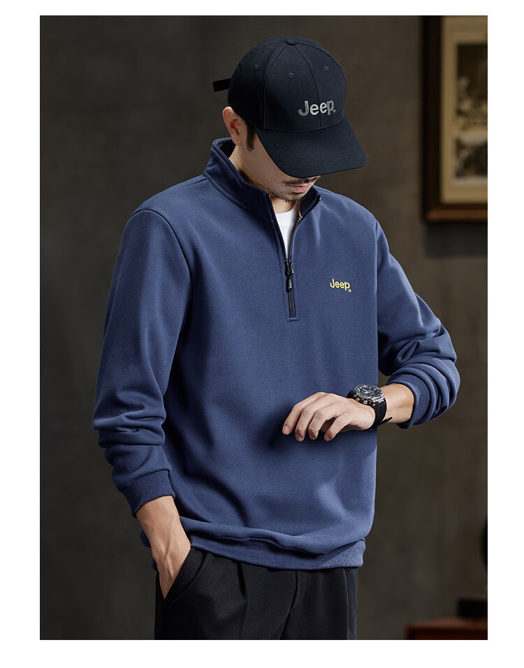 JEEP High-End Stand-Collar Sweatshirt for Men, Spring And Autumn 2026, Loose-Fitting Sports Polo Shirt with Collar, Long-Sleeve T-Shirt Top for Me 13