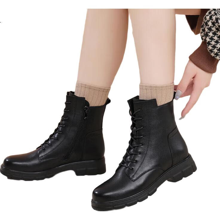 RED DRAGONFLY Mid-Calf Boots for Women, Thick-Soled Heightening Fleece-Lined Warm Boots, Short Martin Boots, British Style Leather Boots WTC331611C