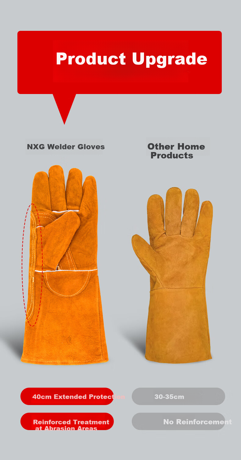 NXG Leather Welding Gloves, Thickened And Extended, Wear-Resistant, Heat-Resistant, Full Leather, Electric Welding Insulation, Anti-Scalding, Anti-Electrical Arc Spark, Welding Protective Gloves, X73 3
