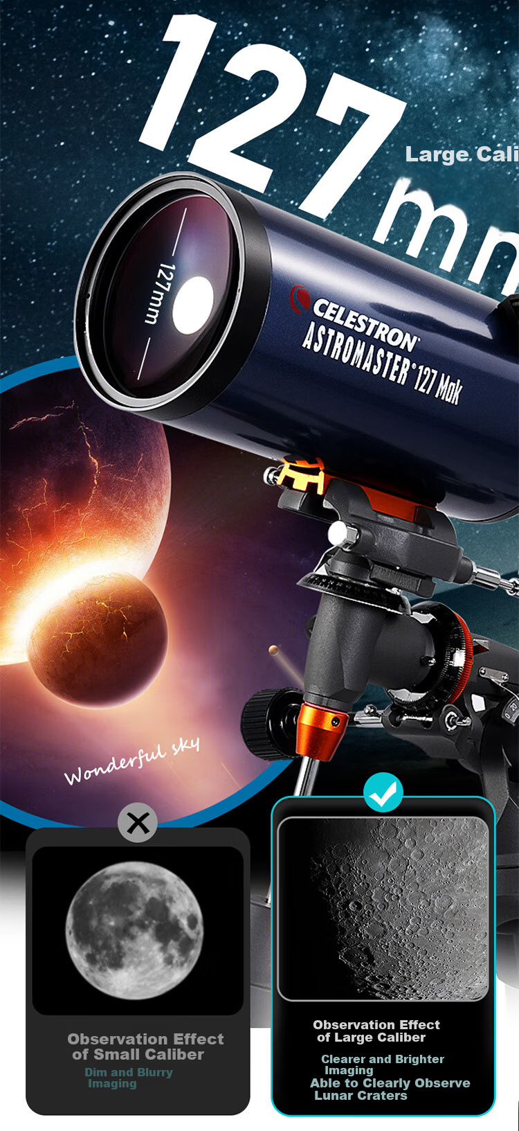 Xingtelang American Brand AM127 Makara Panoramic Telescope, Dual-Use High-Definition High-Magnification Large-Aperture Professional Astronomical Telescope 4