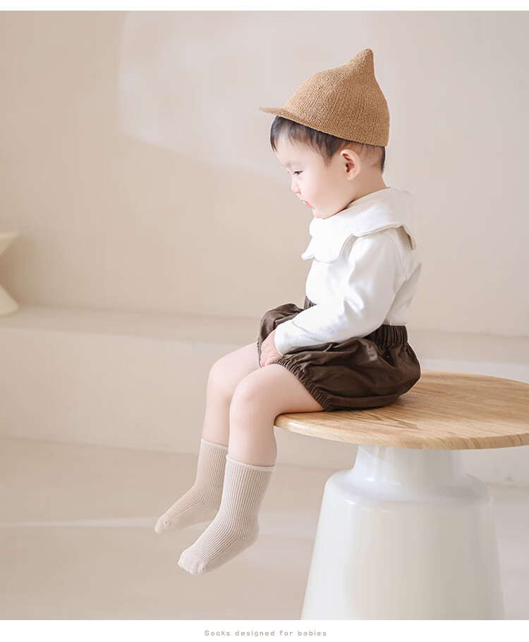 Five Cotton 3-Pair Antibacterial Seamless Baby Socks Unisex Mid-Calf Toddler Right-Angle Socks 5