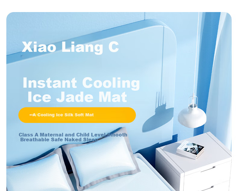 YUZHAOLIN Class A 600D Ice Silk Cooling Mat, Double-Sized Three-Piece Set, Blue Panda Pattern, 150*200cm, Antibacterial And Foldable 1