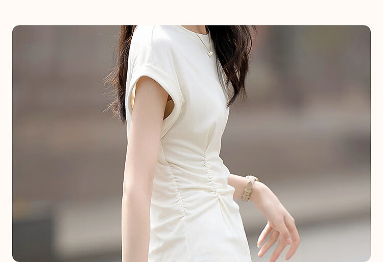 Dme [Containing Naked-Feel Lyocell] Summer Simple Round Neck Pleated Undershirt Short Sleeve Soft Stretch Comfortable Slimming Women's T-Shirt 3