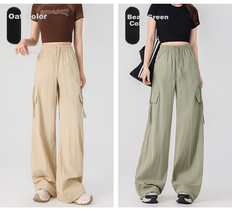 Free Style Women's High Waist Draped Wide Leg Cargo Pants 2026 Summer New Ice Silk Cool Casual Sports Paratrooper Tactical Pants 12