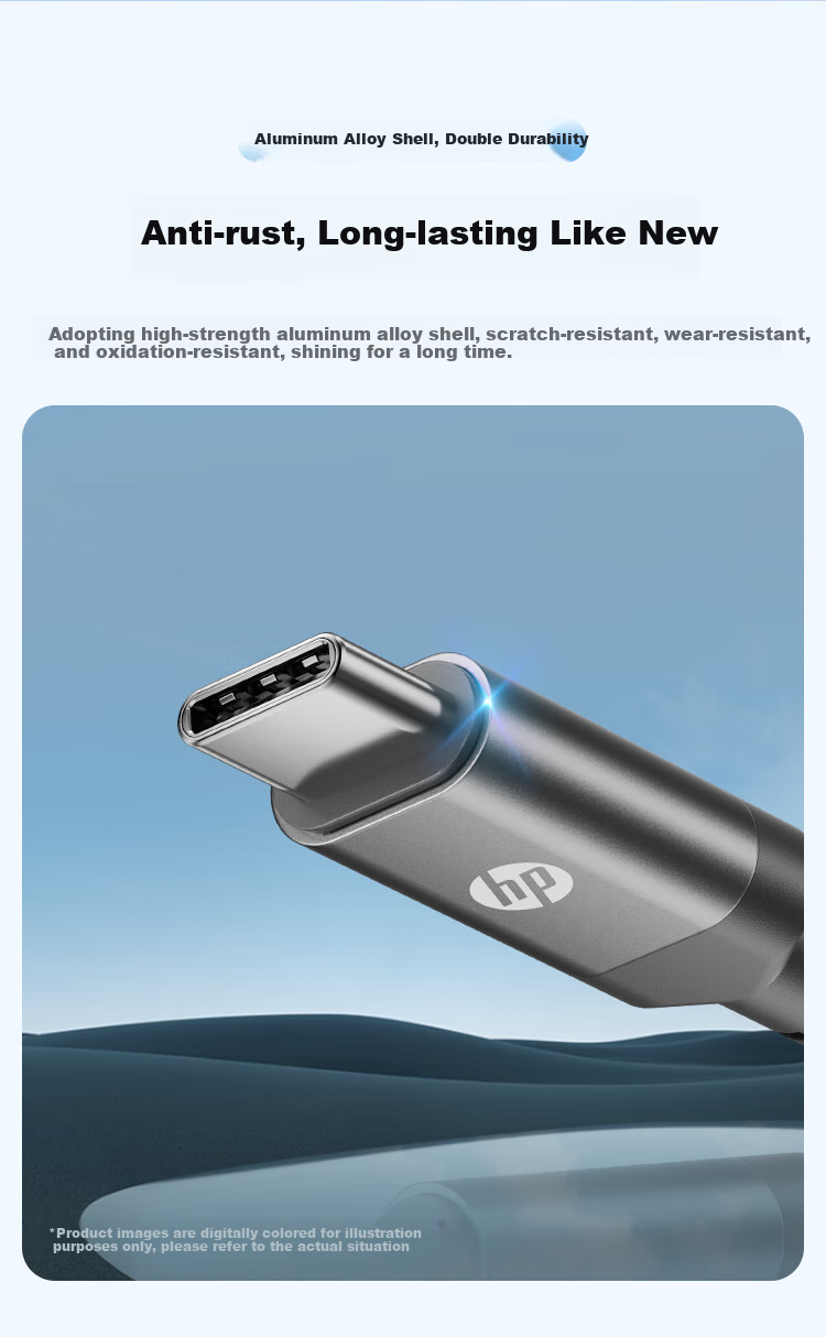 HP Two-In Dual-Head Type-C Charging Cable, PD100W Fast Charging Cable for Car, CarPlay Data Cable with E-Marker Chip, Suitable for Computers, Tablets And Phones, 1.5 Meters 4