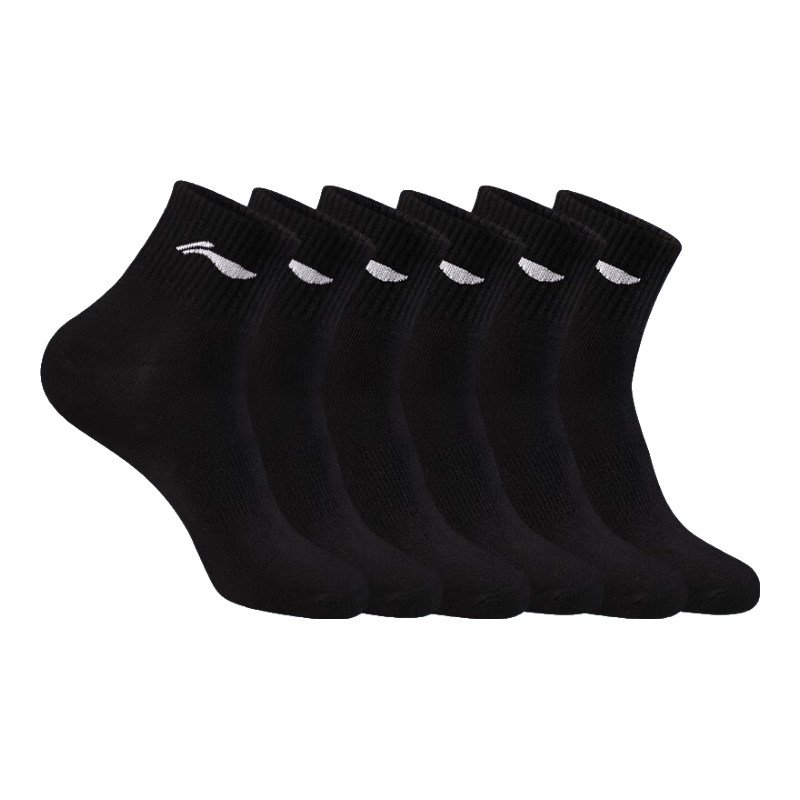 Li-Ning Socks (6 Pairs) Men's Sports Basketball Women's Badminton Short Cotton Anti-Odor Autumn Winter Running Socks Black L