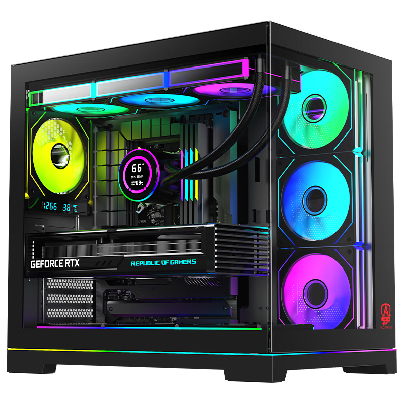 AOC AIC ACG800B Black Ultra-Competitive Seaside View Case, ARGB Light Bar, Supports ATX Motherboard, Graphics Card Limited to 410mm, Compatible with 360mm Water Cooling, Left And Right Compartments, 10 Fan Positions