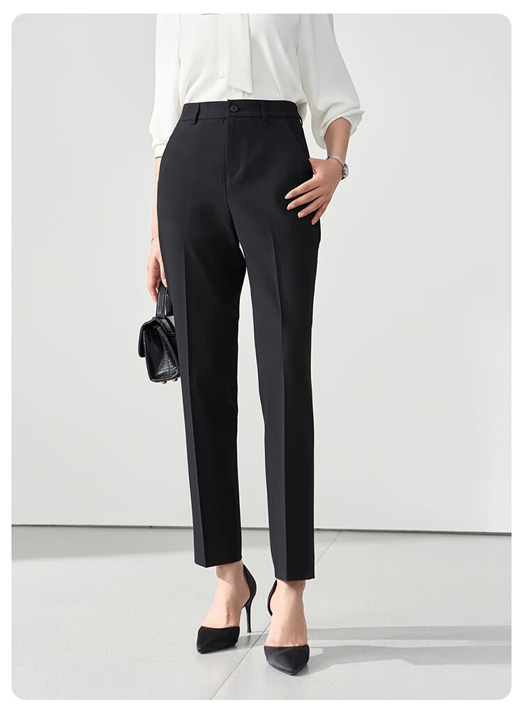 Bodexiaojie Navy Blue Suit Pants for Women, Professional Formal Wear, Interview Straight-Leg Trousers, Petite Cigarette Pants 18