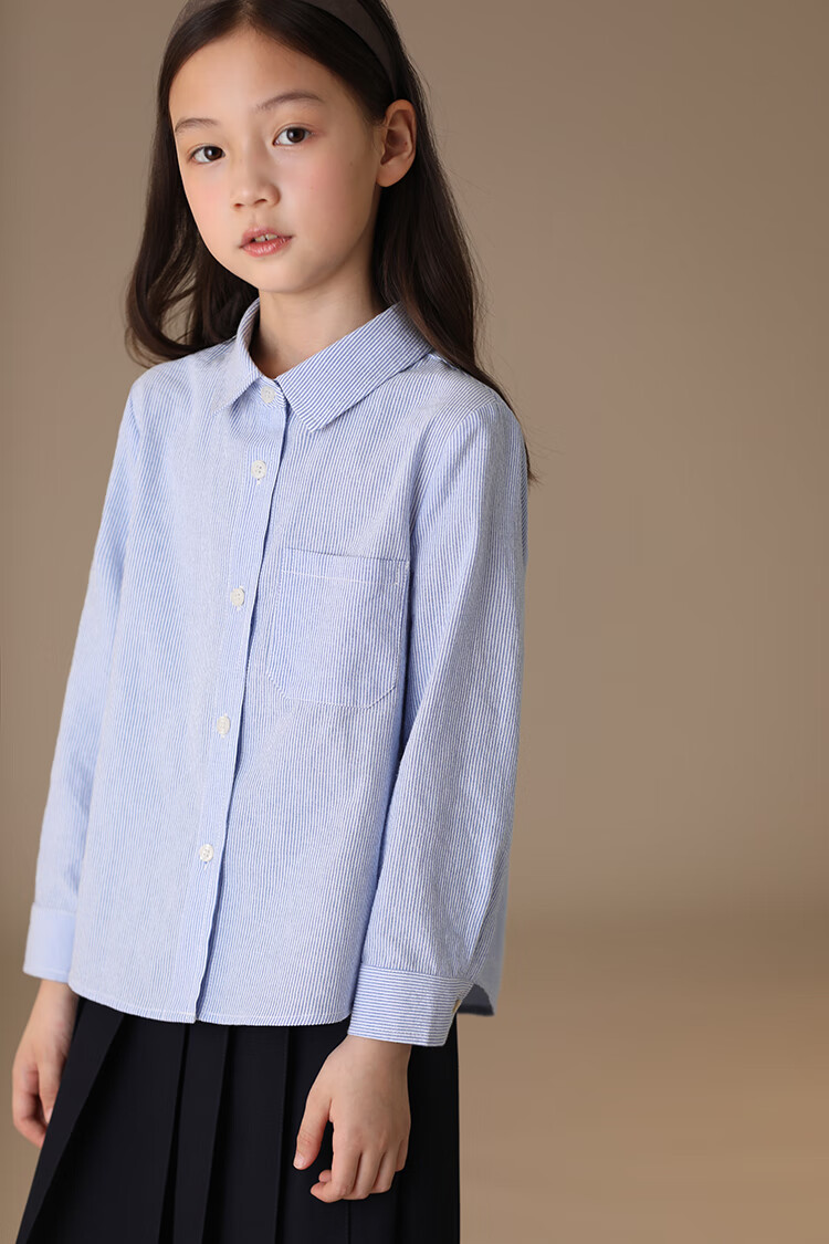 Hacikis Kids Spring and Autumn Children's Shirt Boys and Girls Striped Long Sleeve School Style Shirt Light Blue 170 7