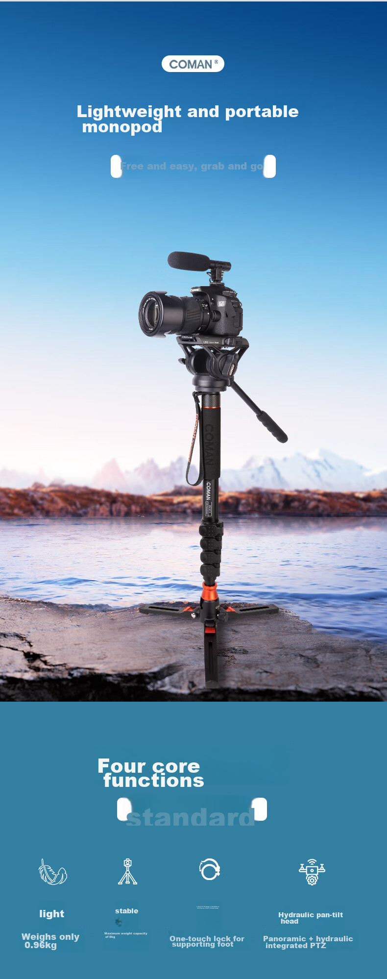 COMAN Carbon Fiber Tripod for DSLR Cameras, Professional Camera Tripod with Hydraulic Damping Ball Head, Photography Tripod KX3535 2