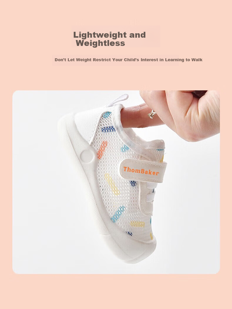 ThomBaker Baby Boy Walking Shoes, Mesh Shoes, Infant Shoes, Spring And Summer Thin Style, Soft Sole, Non-Slip, for Girls Aged 0-1 Years Old, Moon Blue, Size 19 5