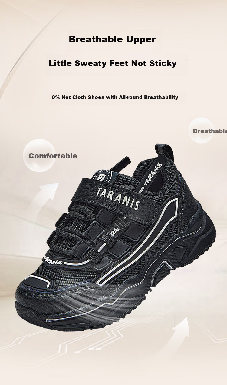 TARANIS Spring Children's Sports Shoes, Boys' Soft-Soled Dad Shoes, Girls' Running Shoes, Casual Dad Shoes, Black, Size 28 5