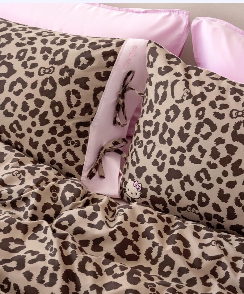 Tbh Sanrio Hello Kitty 3-Piece Bedding Set Cotton Four-Season Twill Printed Bed Linen 1.2m Denim Leopard Print 10