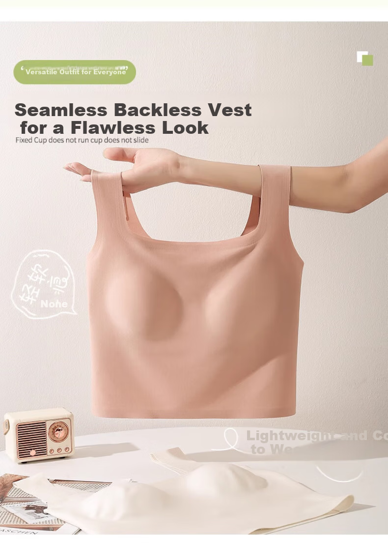 GUJIN Ice Silk Seamless Tank Top for Women with Built-In Bra Pads, Spring Thin New Style for Outer Wear, White XL 2