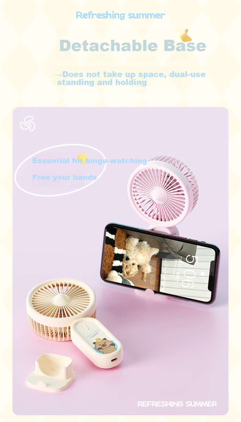 Siyicai Small Handheld Fan with USB Rechargeable Low Noise Three-Speed Base Portable Mini High-Power Baby Fan for Bathroom Office Dormitory Sky Blue 9