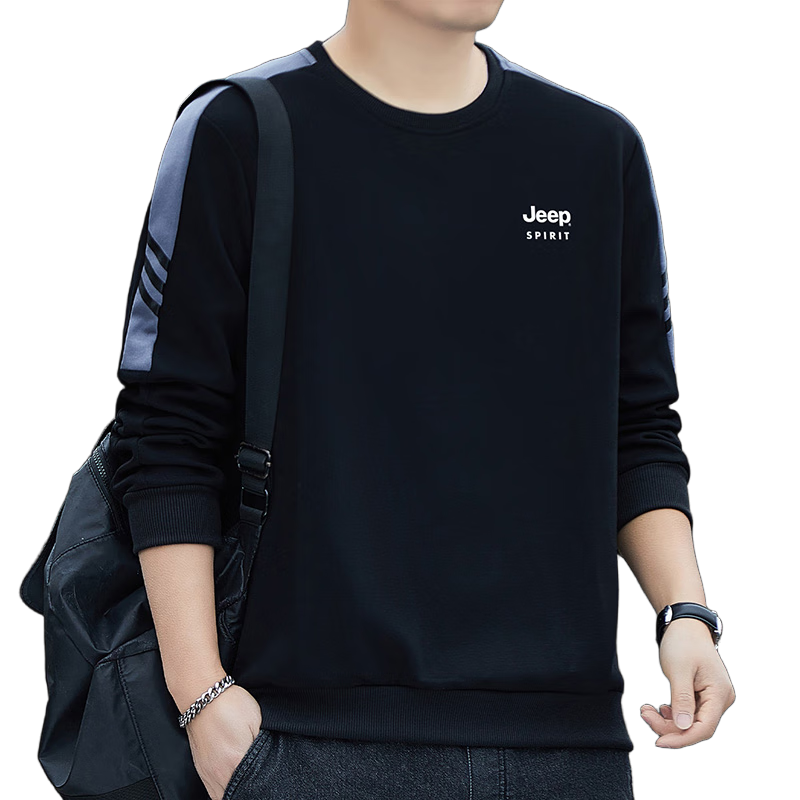 JEEP SPIRIT Men's Sweatshirt Jacket, Men's Long-Sleeve T-Shirt, Autumn And Winter Round Neck Top, High-End Casual Base Layer