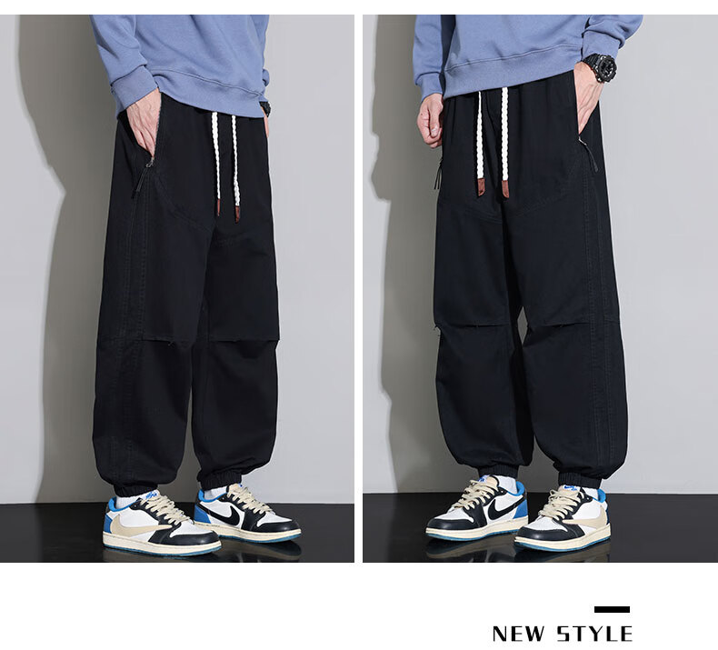 Top Youth Pure Cotton Men's Pants Autumn Winter Washed Jogger Cargo Pants Plus Size Loose Casual Trousers Black L 4