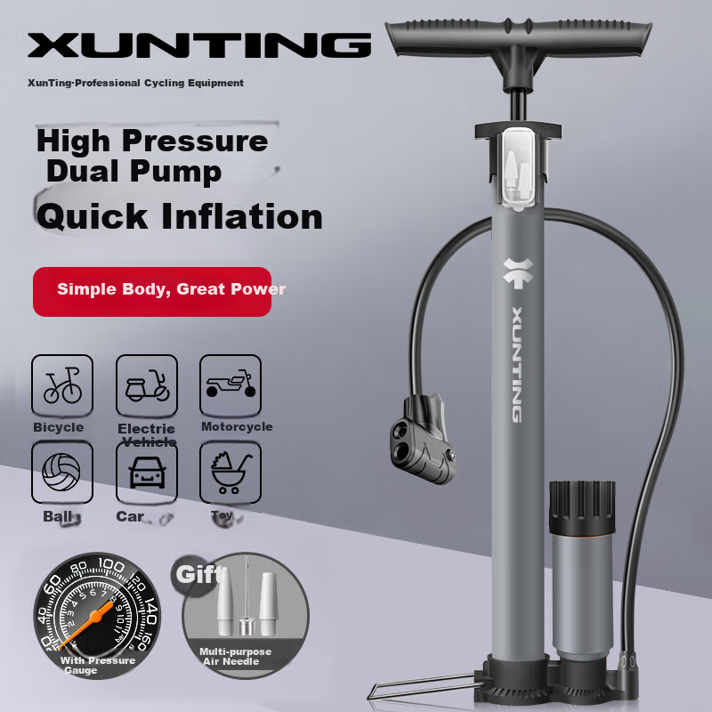Велосипедный насос XUNTING, ручной, высокое давление 160 PSI, с манометром, универсальный
